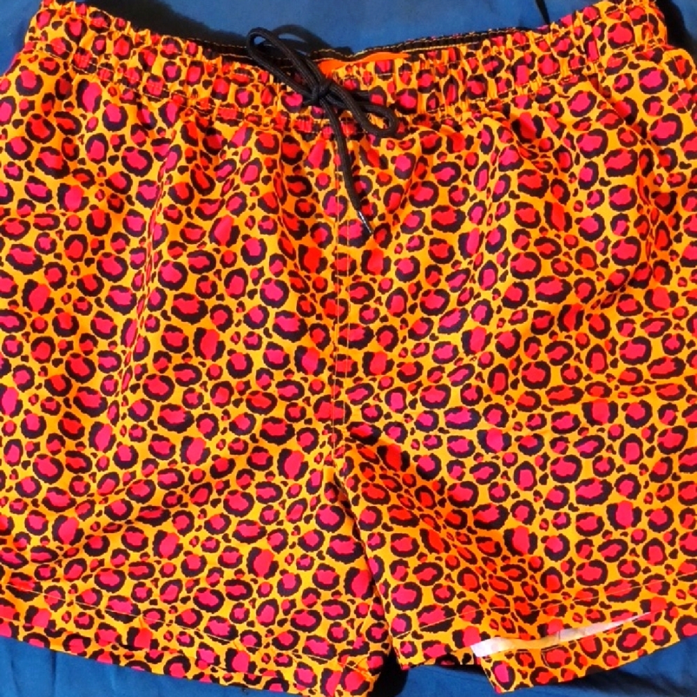 Vibrant Leopard Print Mens Swimming Shorts